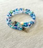Blue summer bangle made with mixed beads - Stretchy - one size fits all