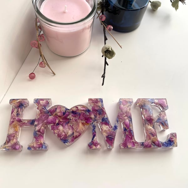 Pink Purple Handmade Floral Home Sign Resin int... - Folksy