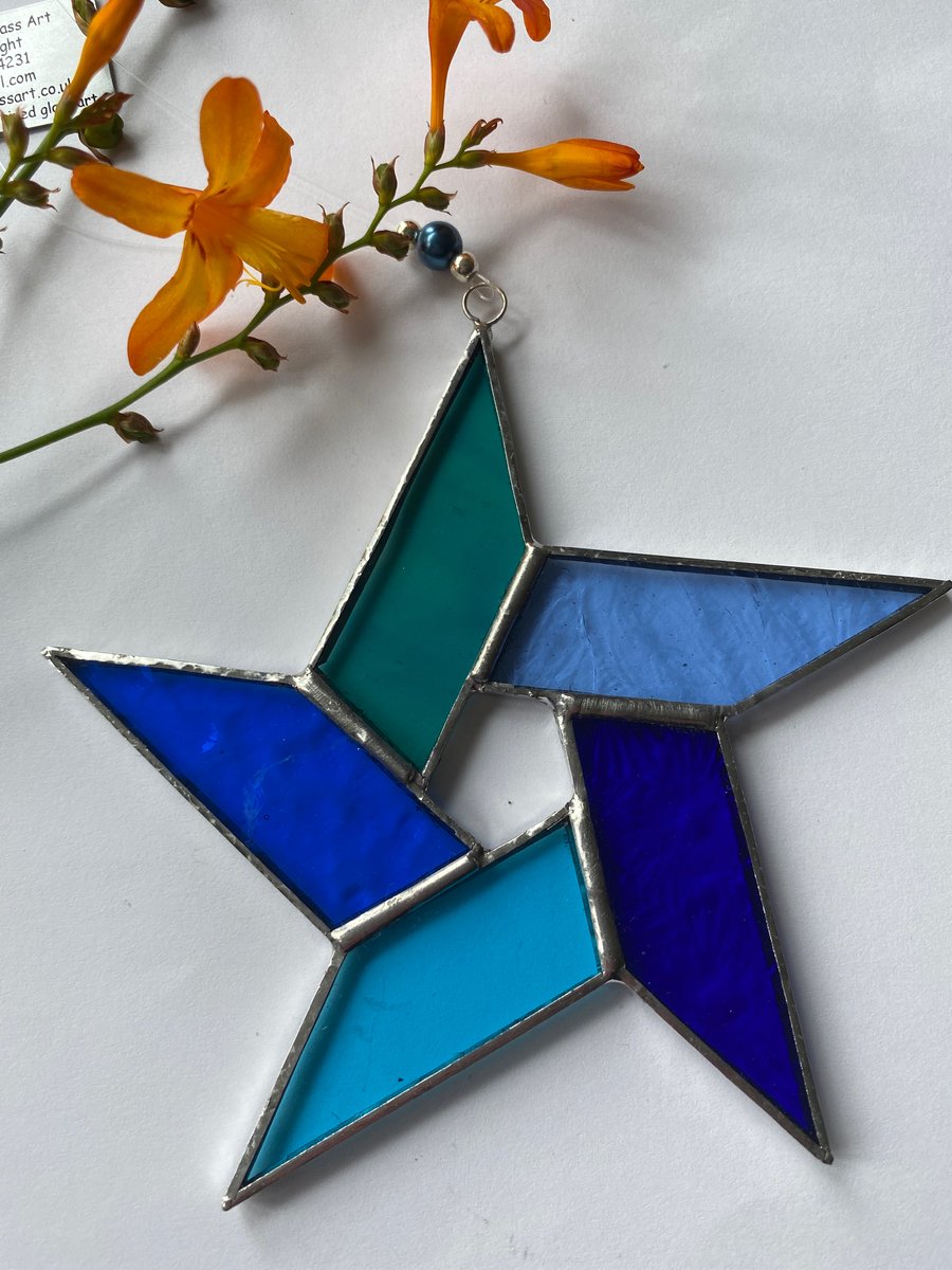 Stained Glass Pentagon Star Suncatcher Decoration 