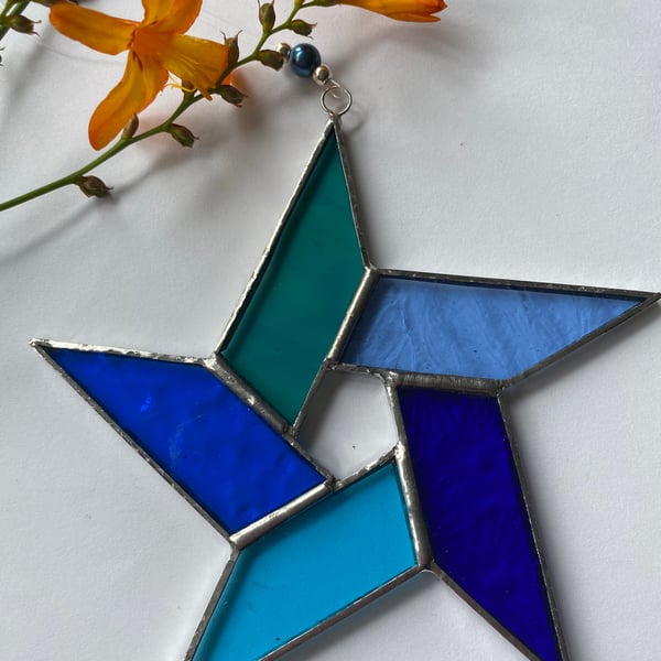 Stained Glass Pentagon Star Suncatcher Decoration 