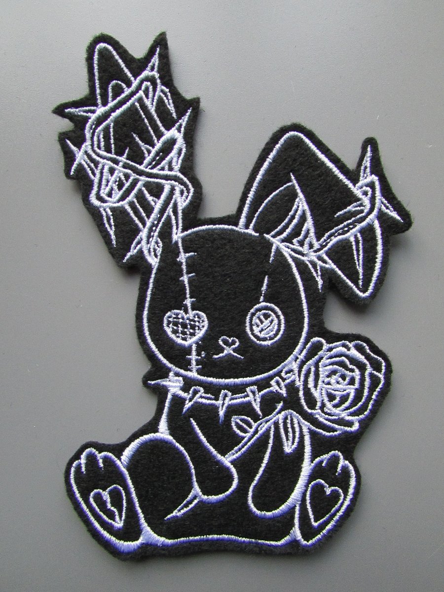Black Goth Bunny Embroidered Sew on Applique Patch