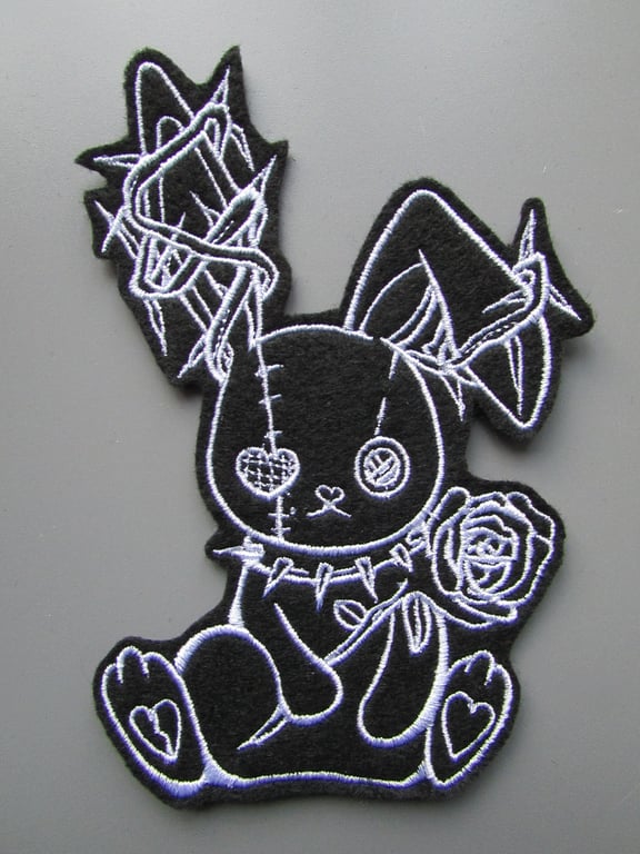 Black Goth Bunny Embroidered Sew on Applique Patch