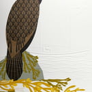 Cormorant Fishing Lino Reduction Limited Edition And Hand Embossed Print