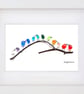Rainbow Birds on Branch Large - Sea Glass & Driftwood Picture - Framed Handmade