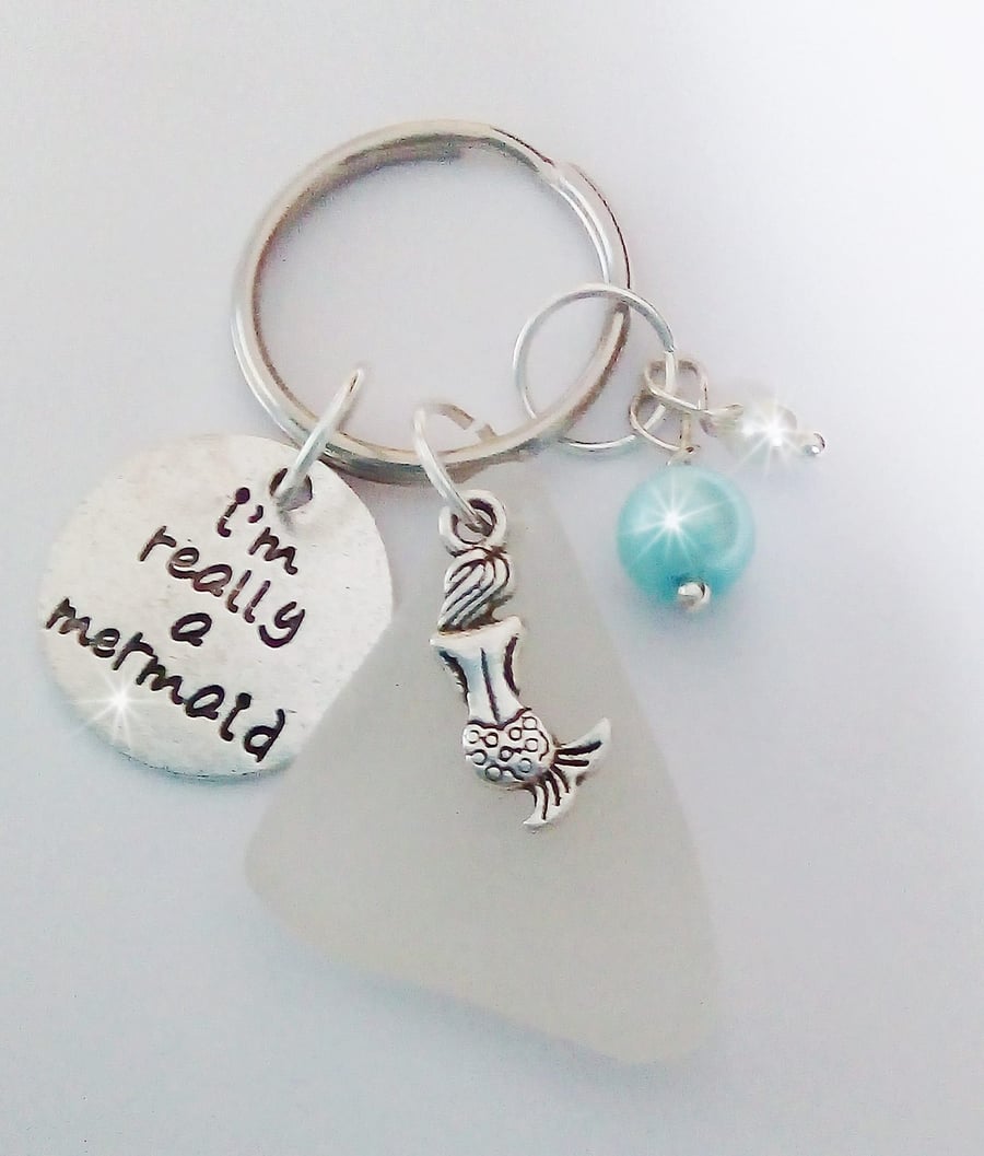 Mermaid Key ring. Sea glass key ring. I'm really a mermaid.