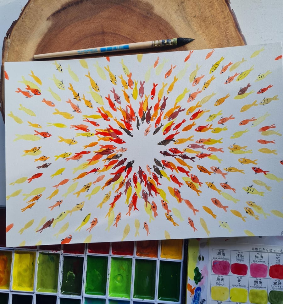 Original colourful fish watercolour painting