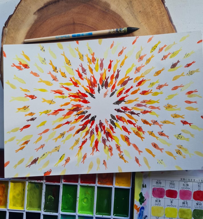 Original colourful fish watercolour painting