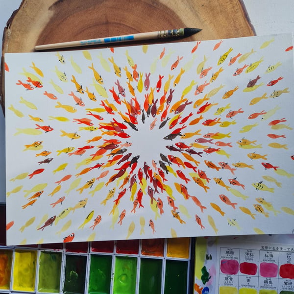 Original colourful fish watercolour painting