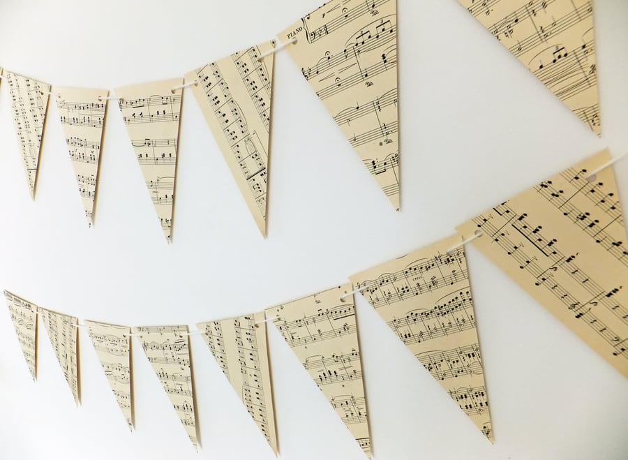 Music bunting - garland upcycled from vintage music score - wedding decor