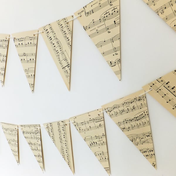 Music bunting - garland upcycled from vintage music score - wedding decor