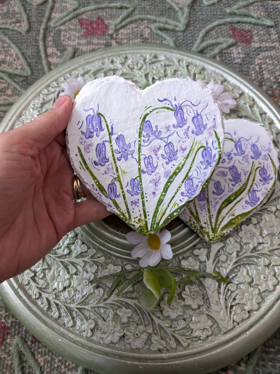 Bluebell hand-painted slate heart coaster