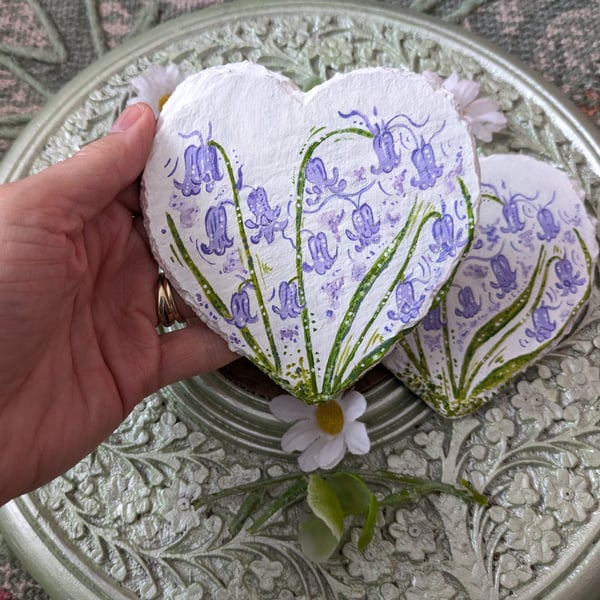 Bluebell hand-painted slate heart coaster