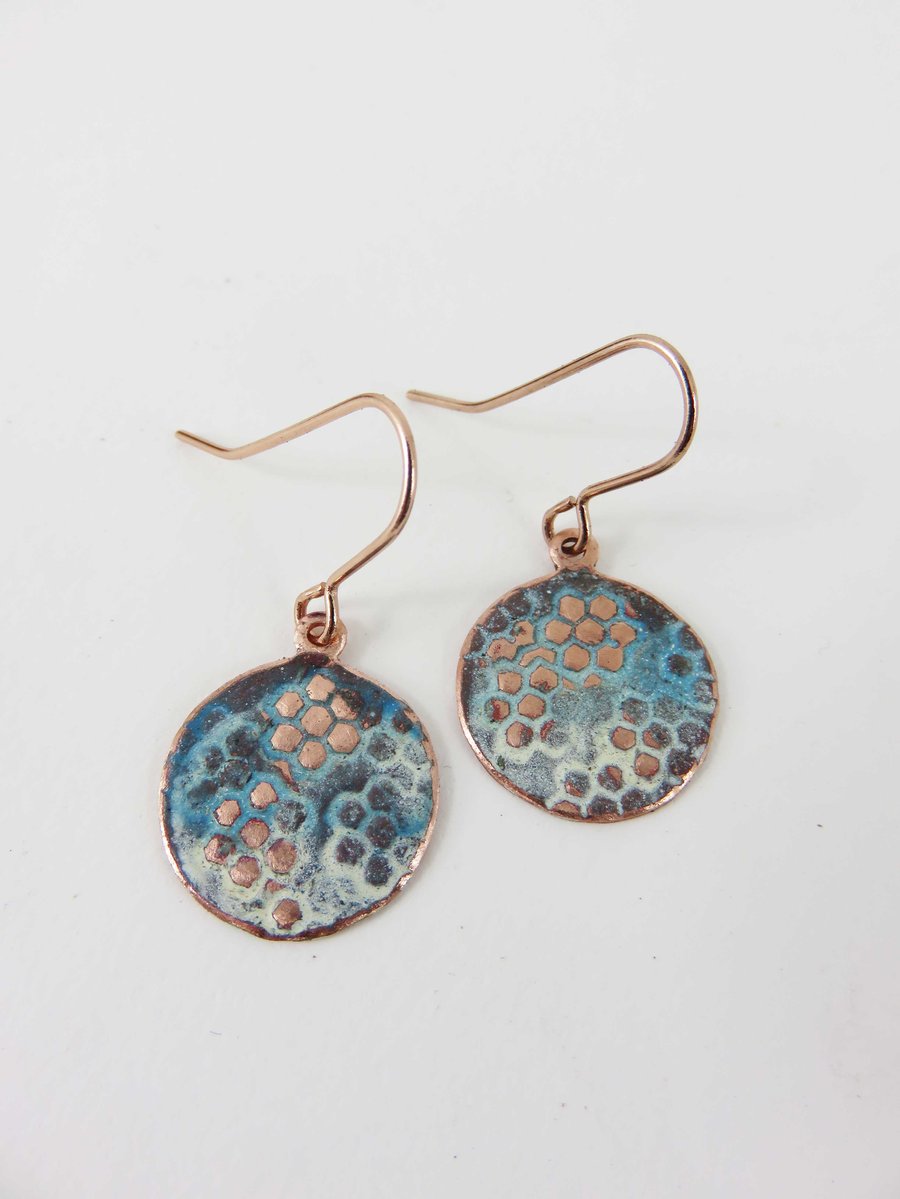 Enamel and Textured Copper Dangle Earrings