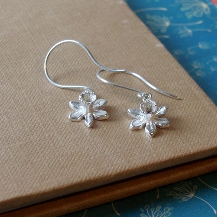 Silver Daffodil Hook Earrings