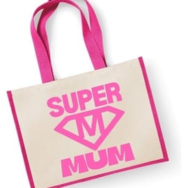 Super Mum Large Jute Shopper Bag Mothers Day Birthday Christmas Eco-friendly 