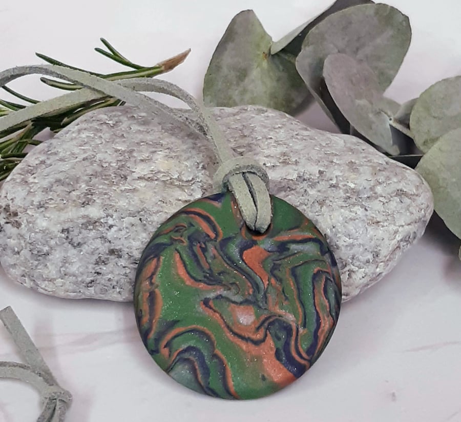Polymer clay round multi coloured pendant