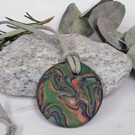 Polymer clay round multi coloured pendant