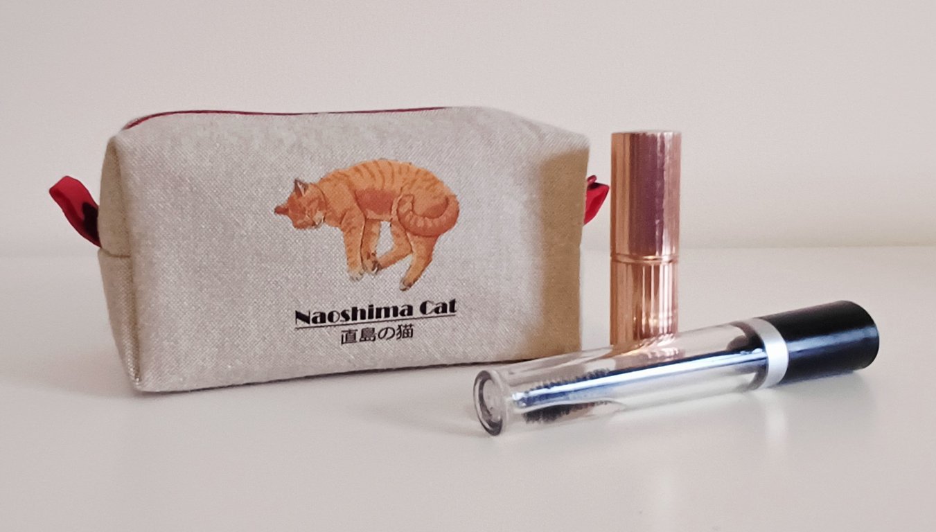 Cute Japanese Cat Printed Make-up Bag, Pencil Case - Cream