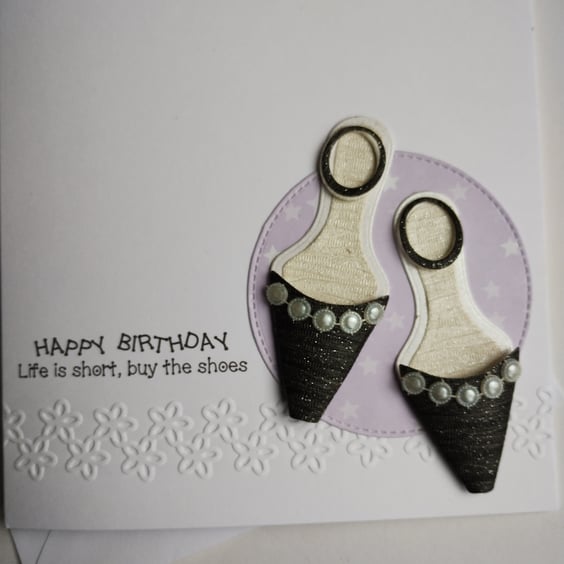 Happy Birthday Life is Short Buy the Shoes - Black and Pearl 