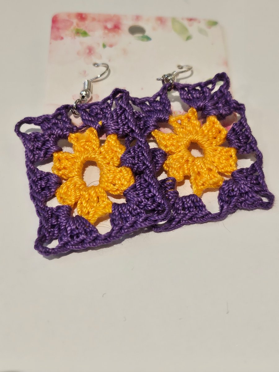 Rectangle Granny Square Dangle Earring