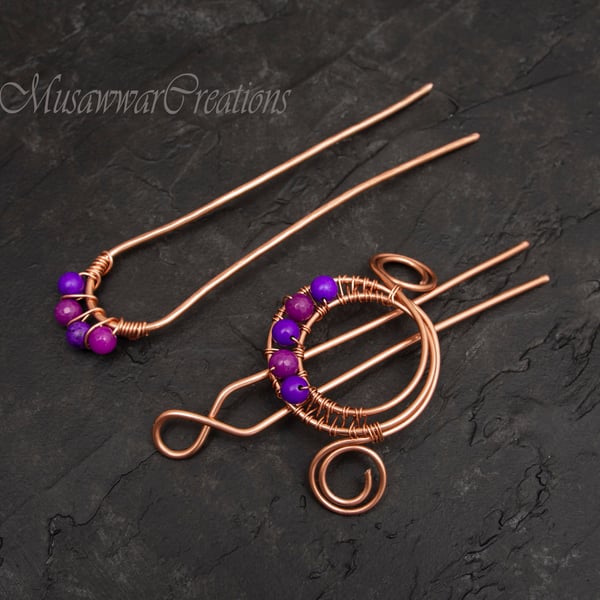 Special Offer 2 set of copper Hair slides, Hair barrette, Hair bun fork hair