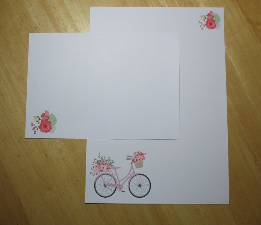 Floral Bicycle Writing Paper Set - 15 Pieces - Optional Personalisation 