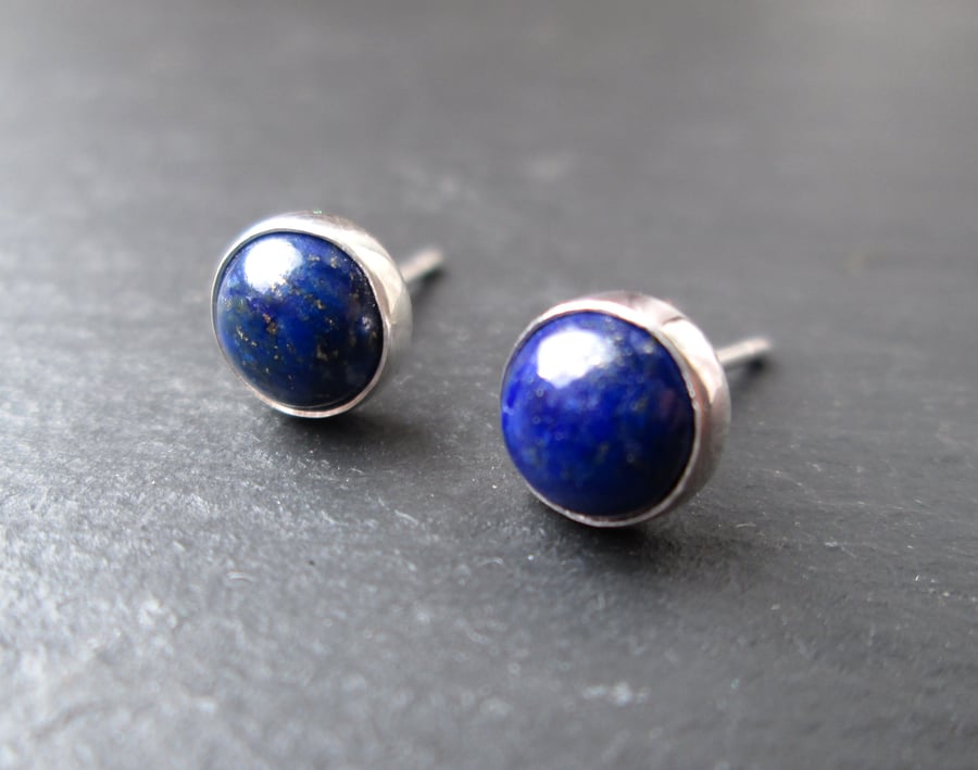 Lapis Lazuli Stud Earrings - Blue Lapis Stone Studs, Sterling Silver Jewellery