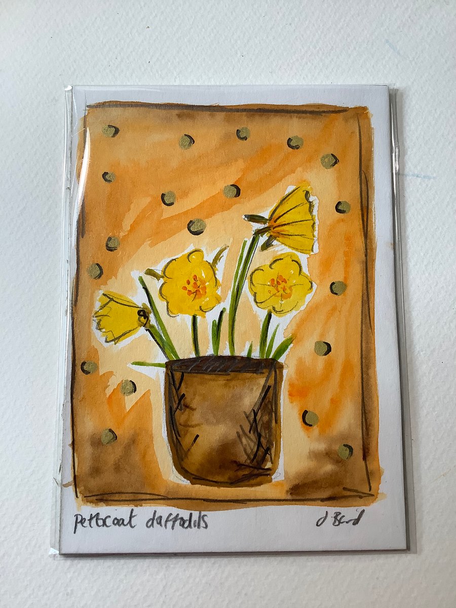Original art. Watercolours. Daffodils. Spring . Easter gift. Card. 