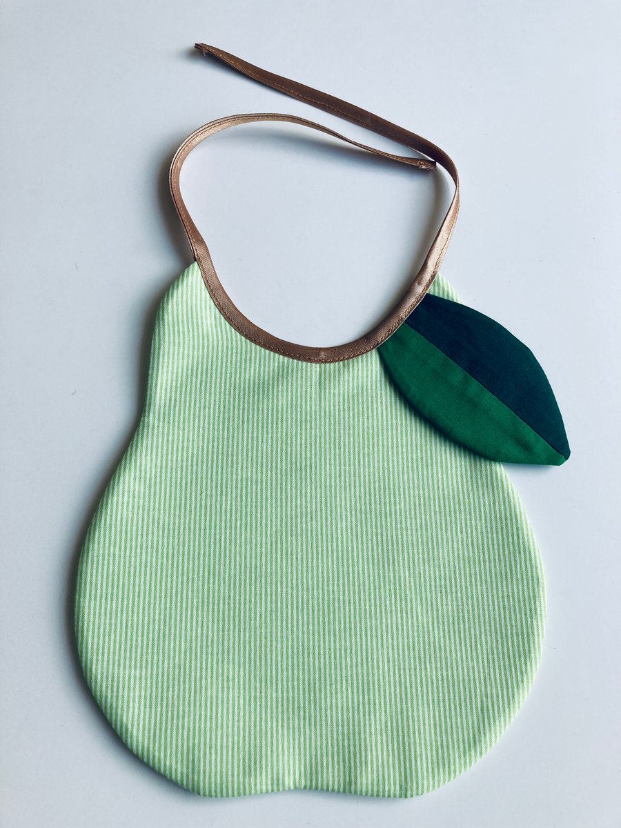 HANDMADE 3 LAYERS PEAR GREEN STRIPED COTTON BABY BIB