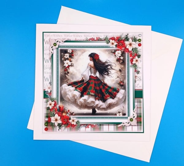 Large Christmas Card, Decoupage, Female