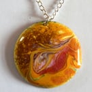 medium round pendant - scrolled brown, red and yellow