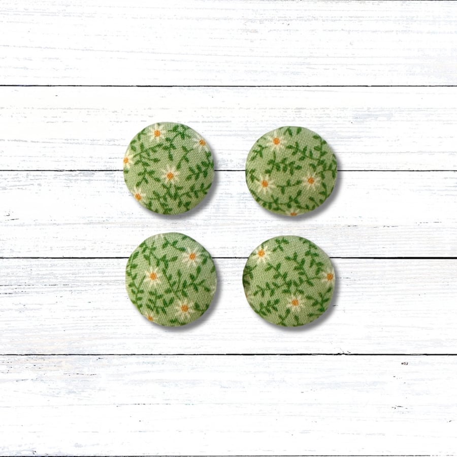 Handmade Fabric Covered Buttons, Set of 4, Green Buttons, 23mm