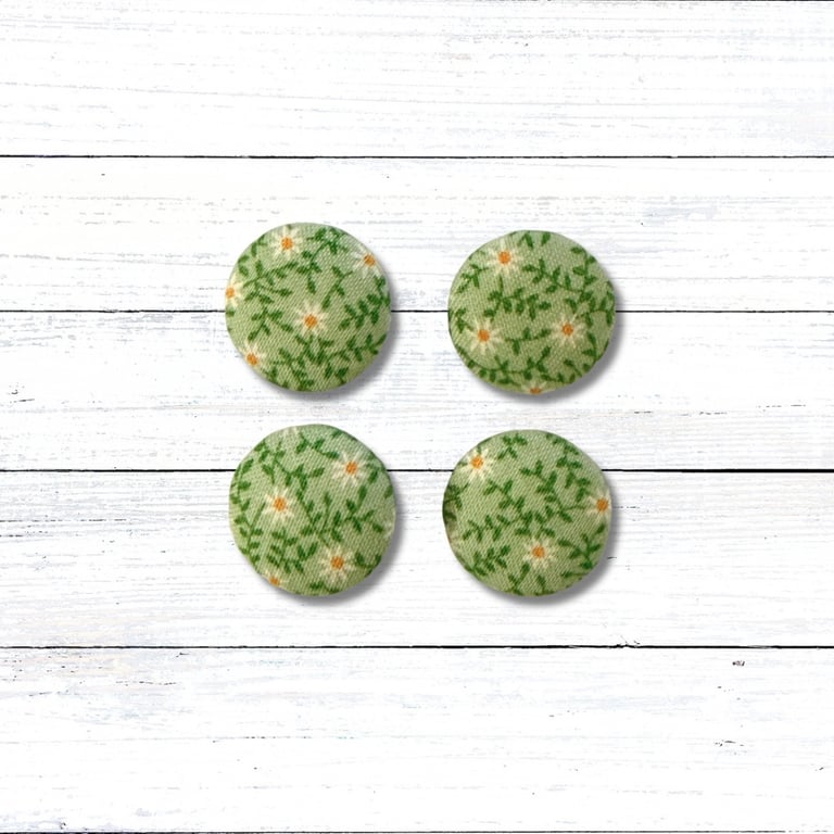 Handmade Fabric Covered Buttons, Set of 4, Green Buttons, 23mm
