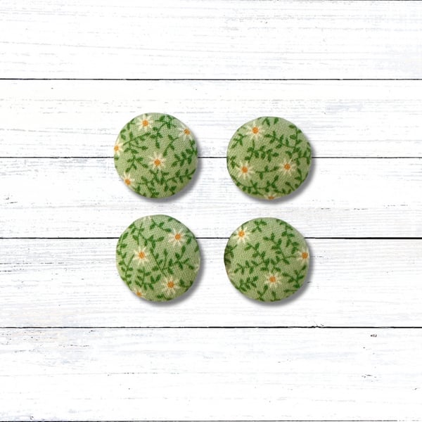 Handmade Fabric Covered Buttons, Set of 4, Green Buttons, 23mm