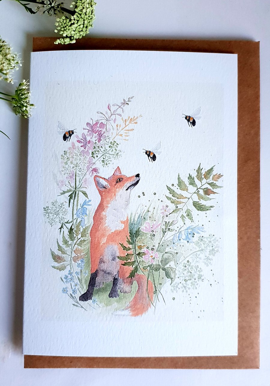 Fox and bees card