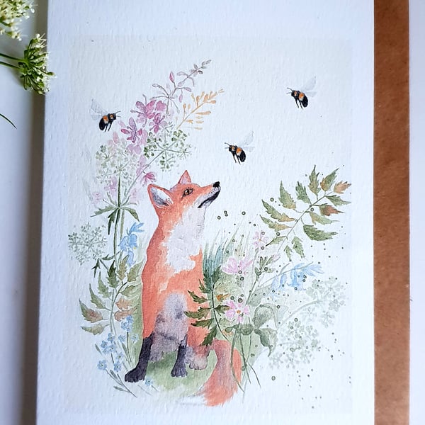 Fox and bees card