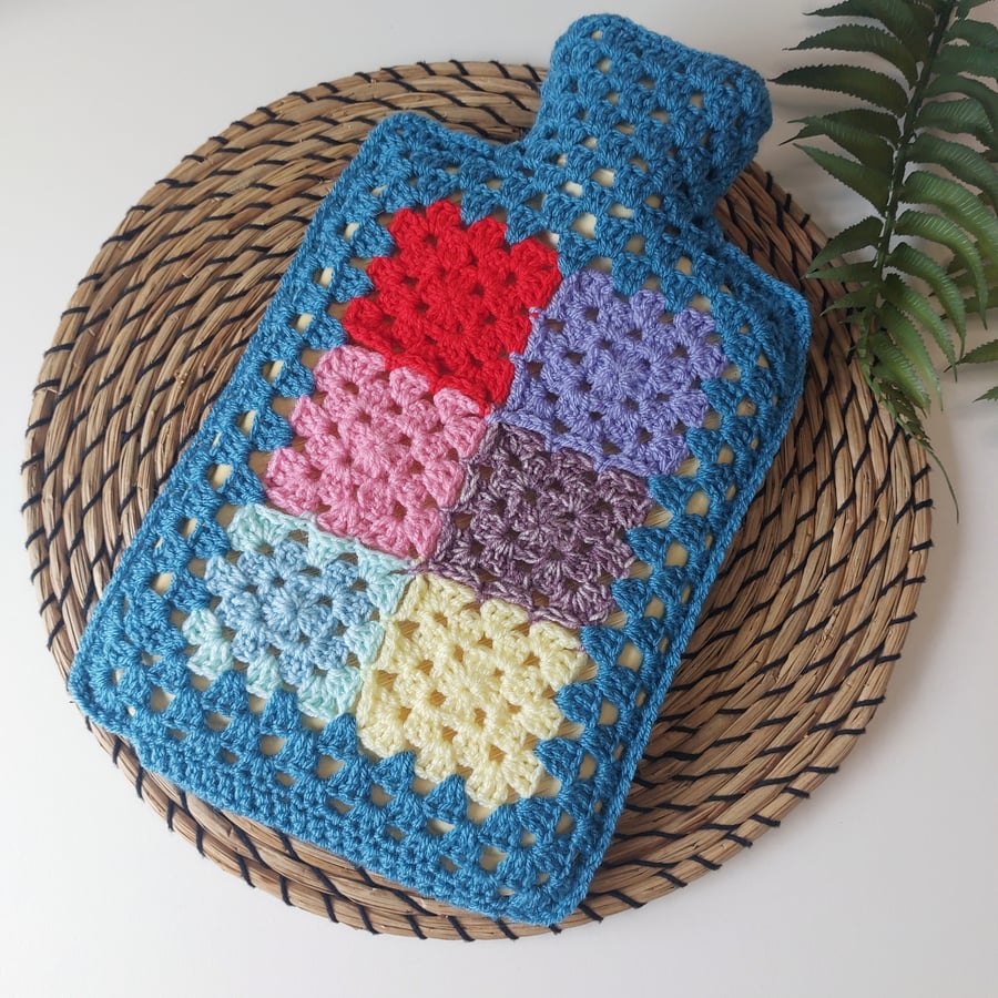  Crochet Hot Water Bottle Cover Cornish Blue Patchwork
