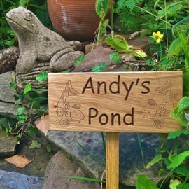  Pond plaque Wooden Plaque Fish Garden Feature Carved Oak Gift