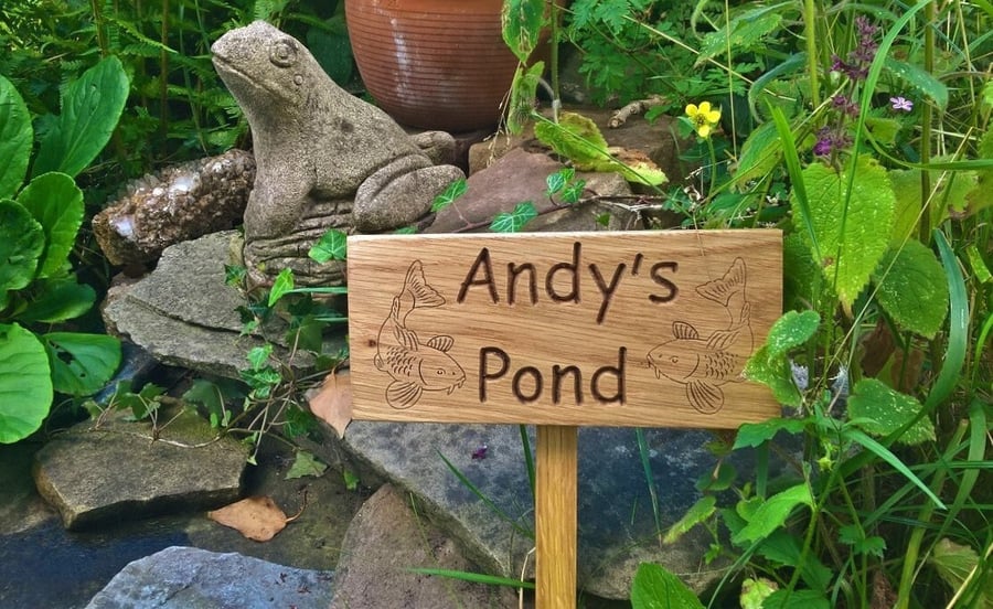  Pond plaque Wooden Plaque Fish Garden Feature Carved Oak Gift