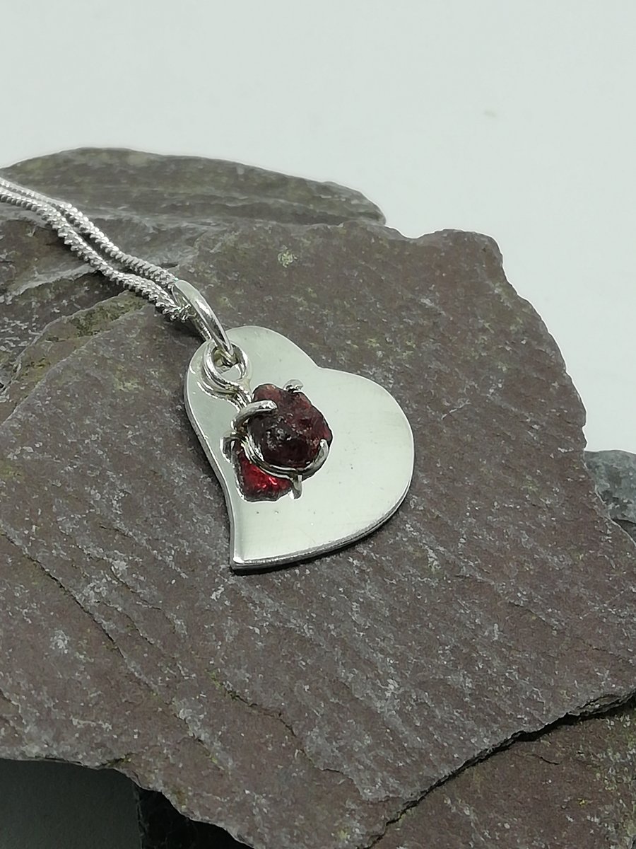 Anthill Garnet and Silver Heart Necklace