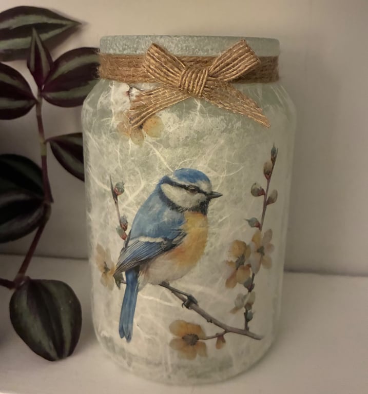 Blue tit bird beautiful light jar, Christmas gift, present 
