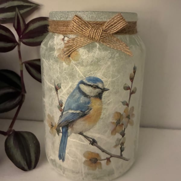 Blue tit bird beautiful light jar, Christmas gift, present 