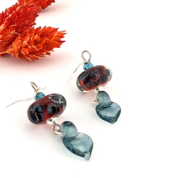 Art Glass Lampwork Earrings: Swarovski Crystal, Sterling Silver