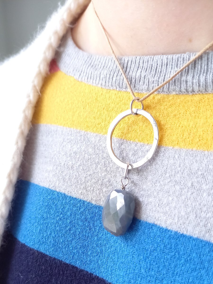 Sapphire and Sterling Silver Circle Pendent