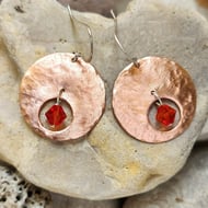 Circle earrings in copper with crystal bead