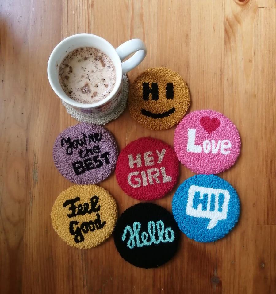 Punch needle mug rug coasters, decorative gift Folksy