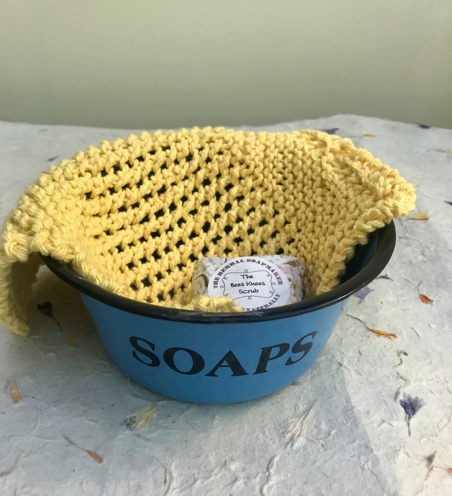Hand knitted cotton wash cloth