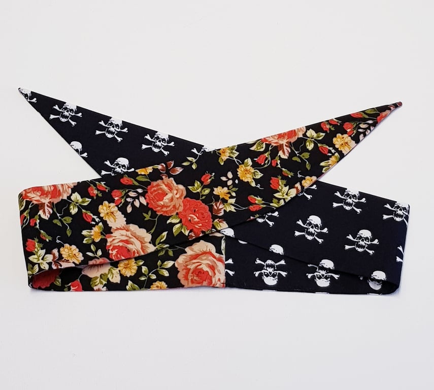 Rockabilly hair tie, self tie cotton headband, reversible hair tie , headscarf