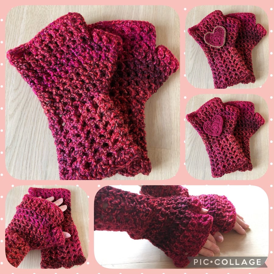 Red hand warmers fingerless gloves fingerless mittens driving gloves 