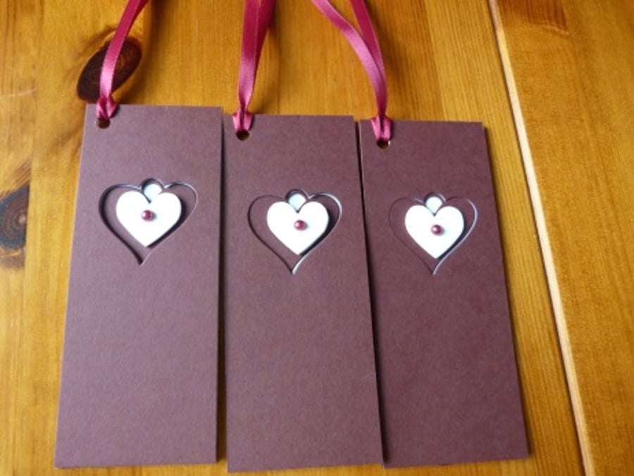 Set of Three Heart Dark Red Gift Tags